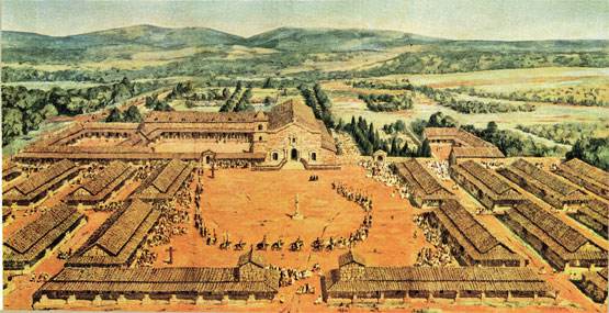 Vue de la mission jésuite de San Ignacio Mini (Argentine) au XVIIIe siècle