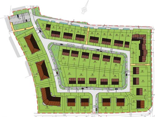 Modèle type de lotissement, avec un travail sur la diversité des types d'habitat (individuel, groupé, collectif). La forma architecturale est plus vairée, mais l'urbanisme reste le même.