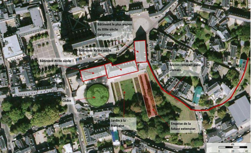 Photos aérienne du site des Beaux-Arts et du projet futur d'extension